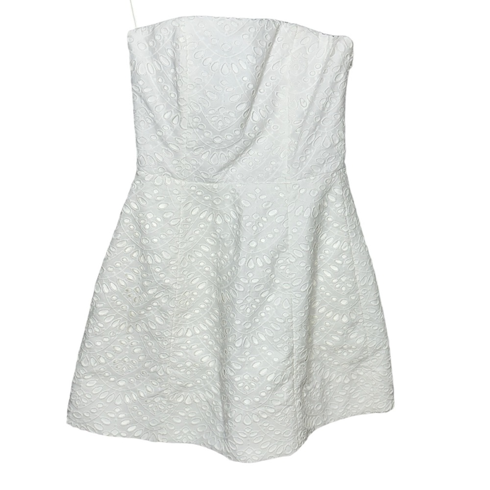 Alice + Olivia White Strapless Eyelet Mini Dress